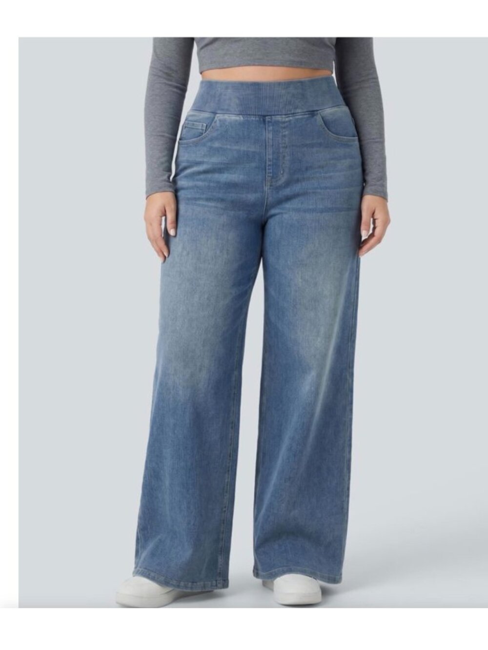 Halara Flex High Waisted Wide Leg Blue Denim Jeans 3X Plus Size Casual Style